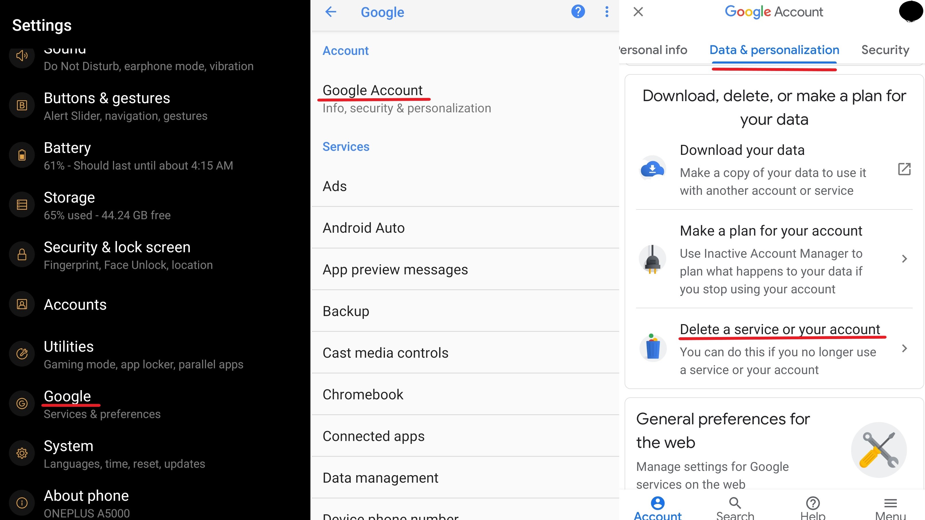 How to delete a Gmail account