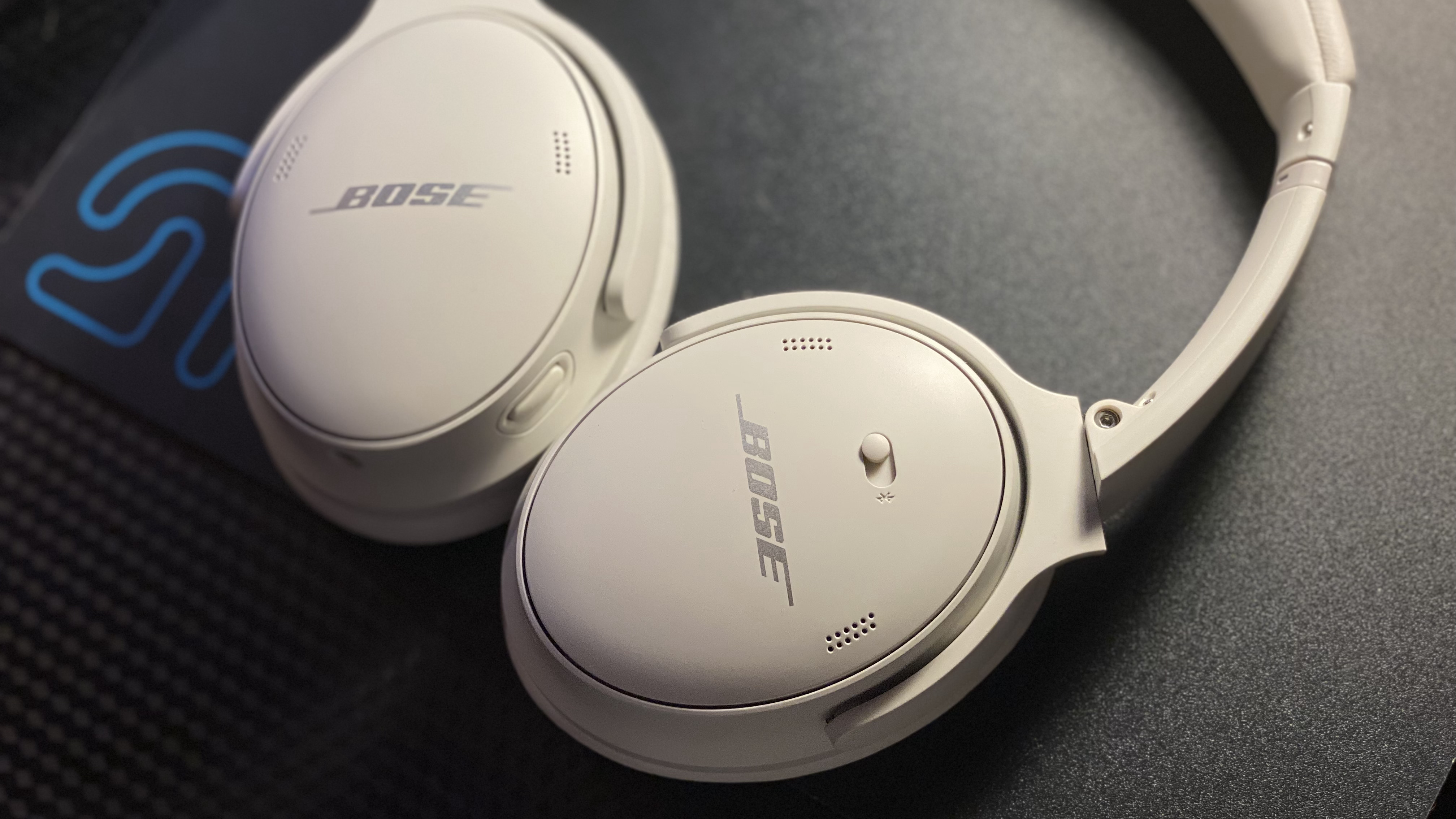 The Bose QuietComfort 45 on a computer desk.