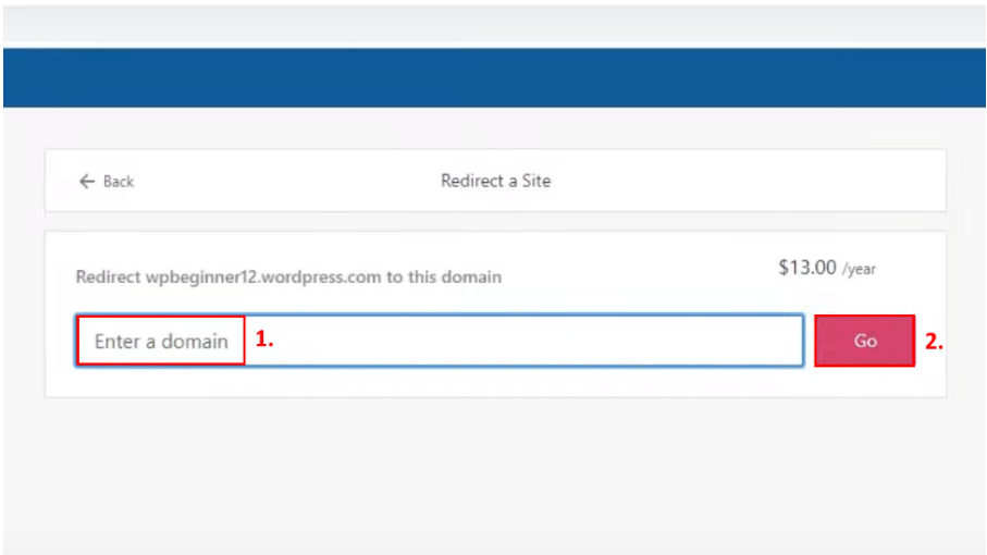 Screenshot of WordPress domain entry search