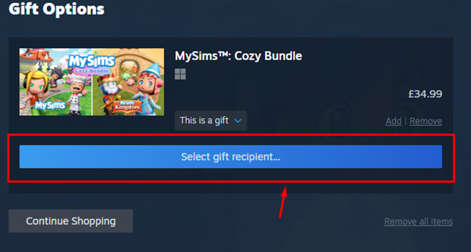 screenshot showing how to gift a game on steam