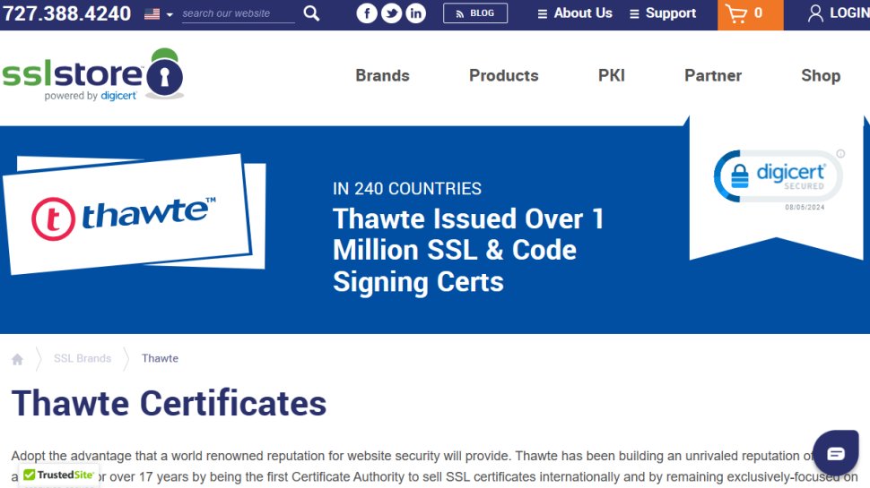 Website screenshot for Thawte.