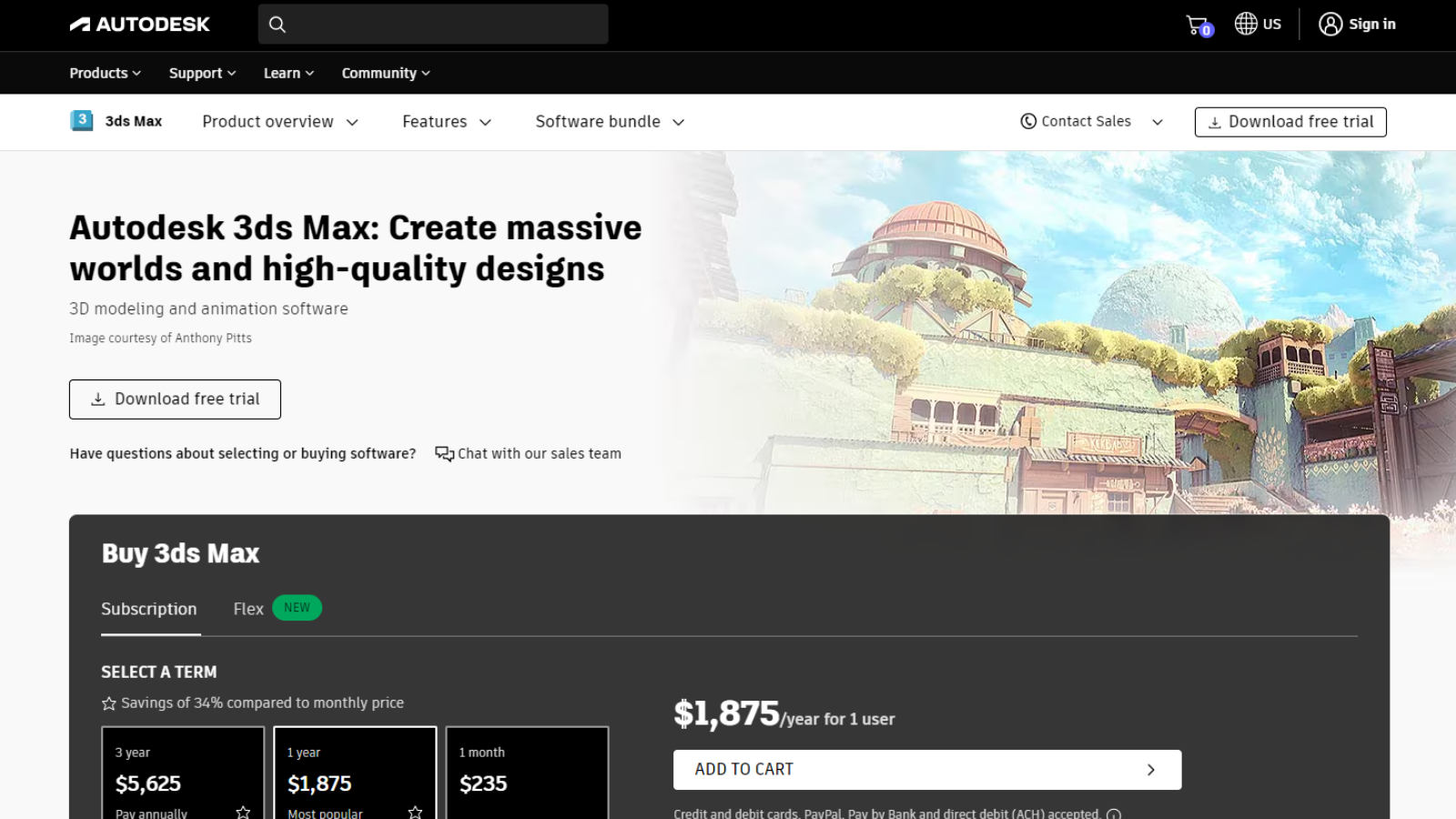 Website screenshot for Autodesk 3ds Max.
