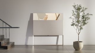 LG Objet TV leaning up against a wall.