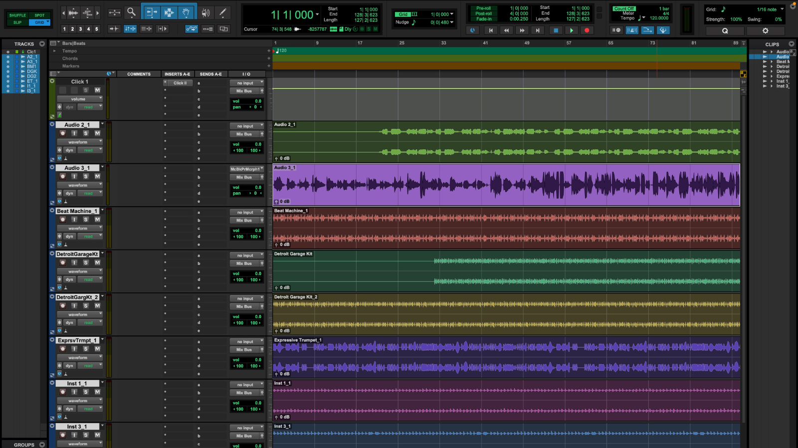 Avid Pro Tools audio editor in action