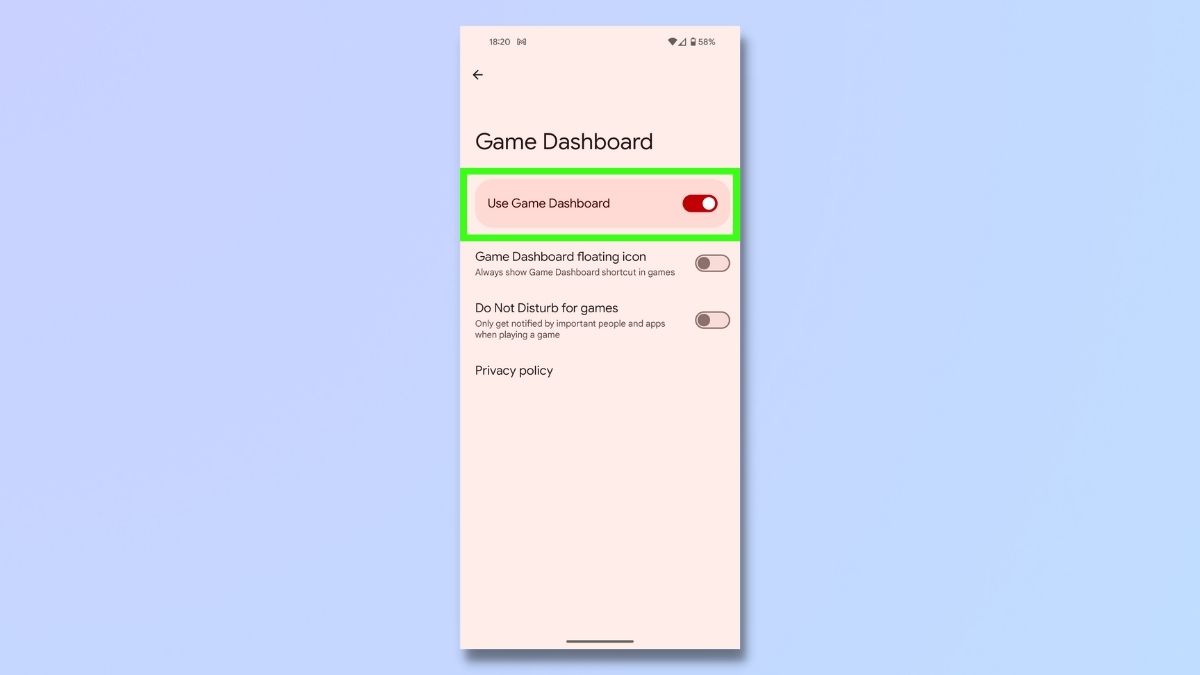 Screenshot showing how to optimize Android phone for gaming - activate game mode