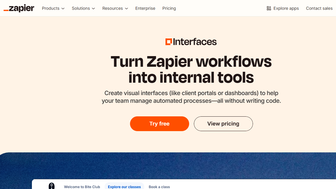 Screenshor of the homepage of Zapier Interfaces