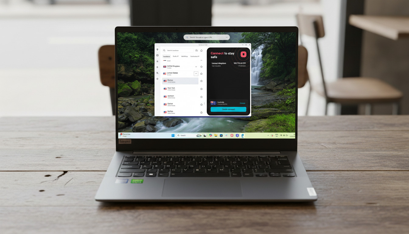 Windows laptop with the Surfshark app running