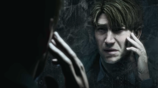 man looking in mirror