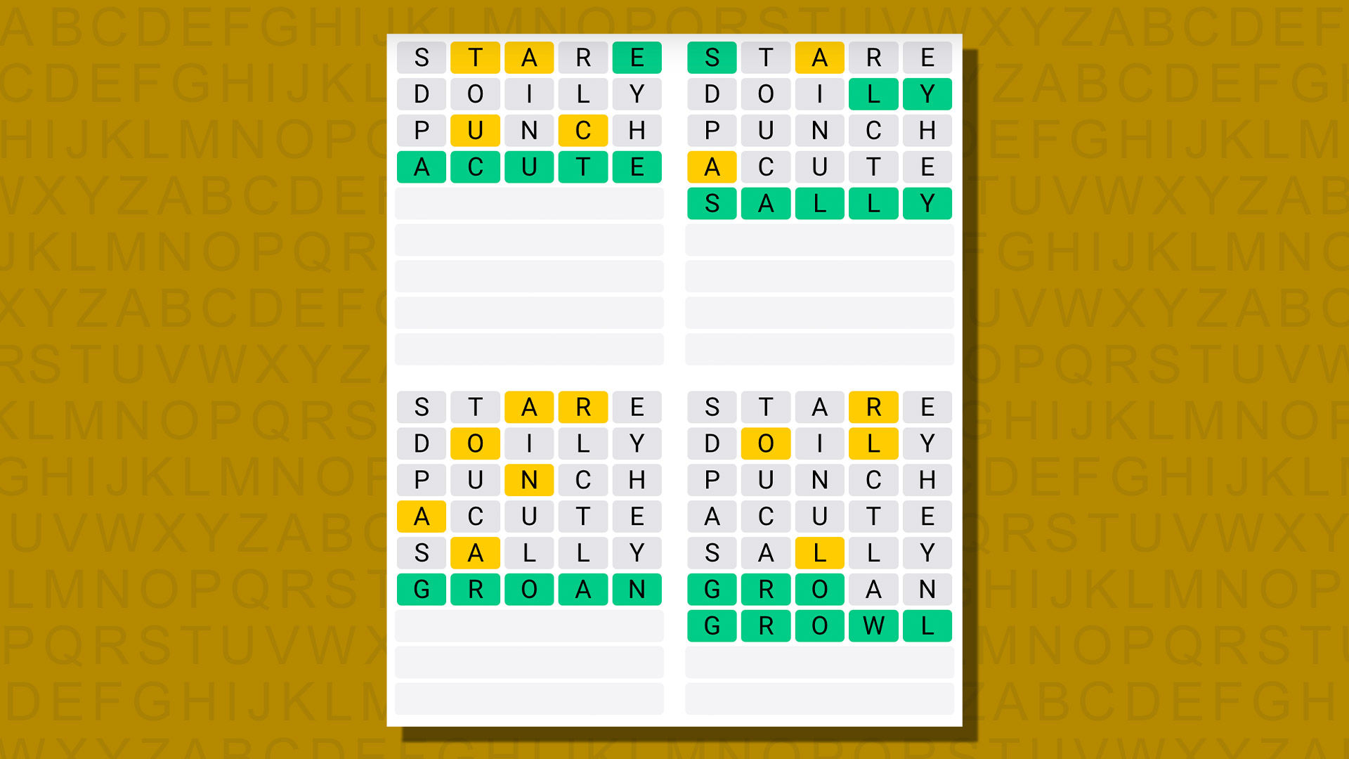 Quordle answers for game 705 on a yellow background