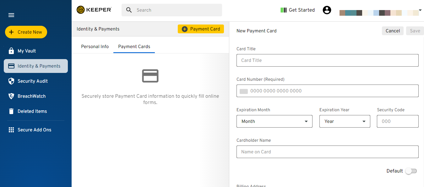 Keeper: add a payment card