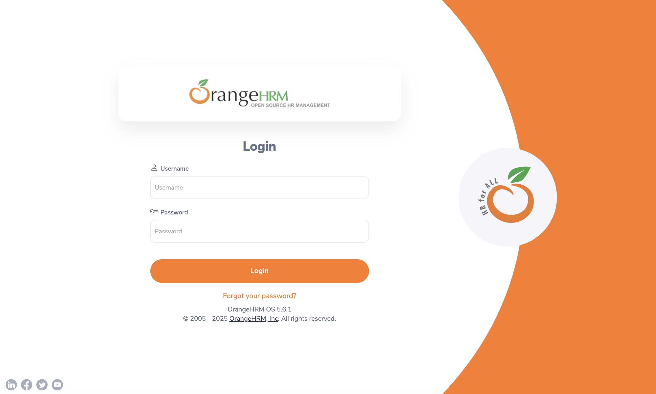 Homepage for an OrangeHRM installation