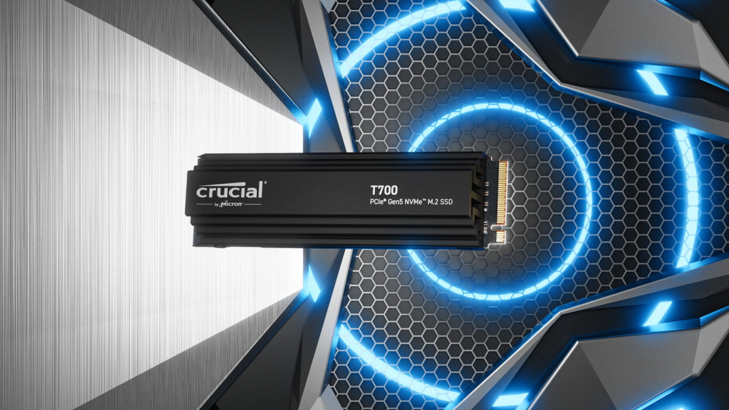 Promotional image for the Crucial T700 Gen5 NVMe SSD.