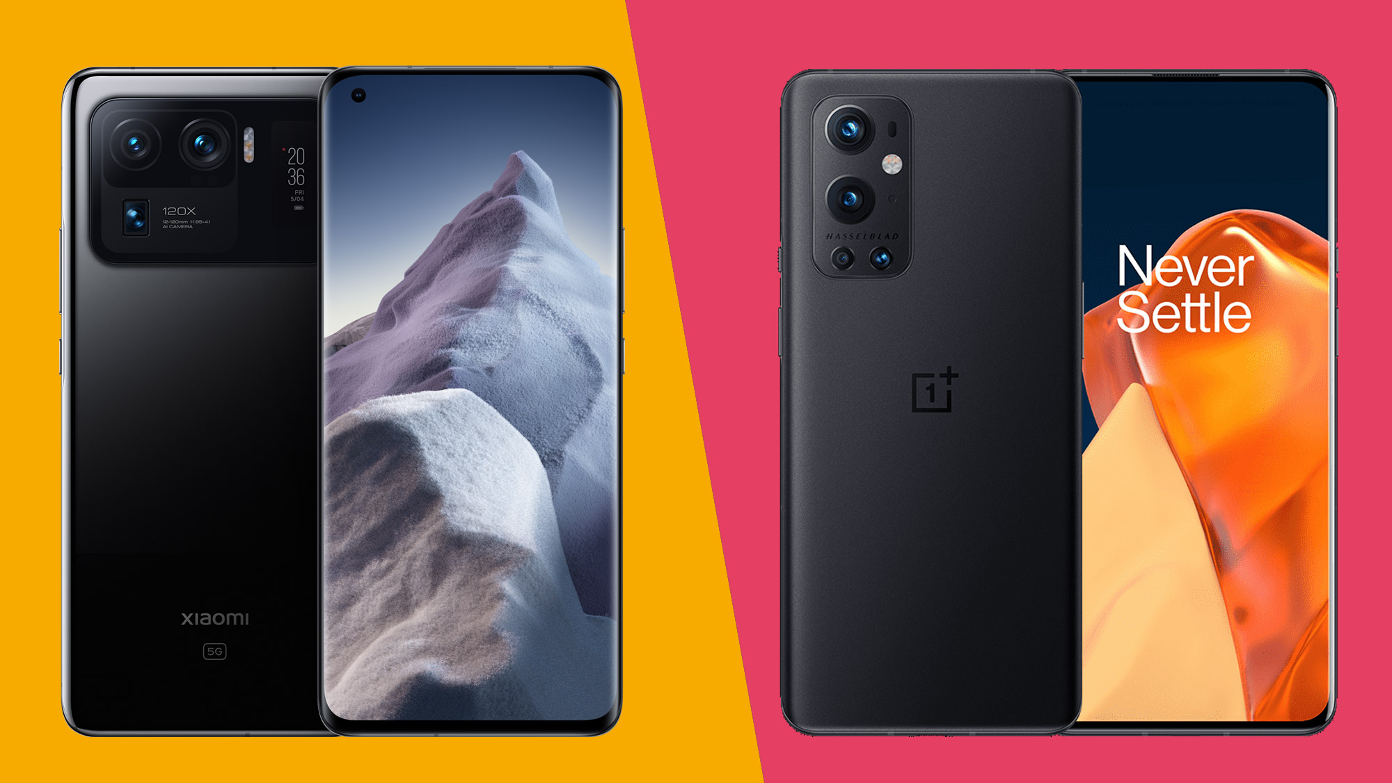 The Xiaomi Mi 11 Ultra sat next to the OnePlus 9 Pro