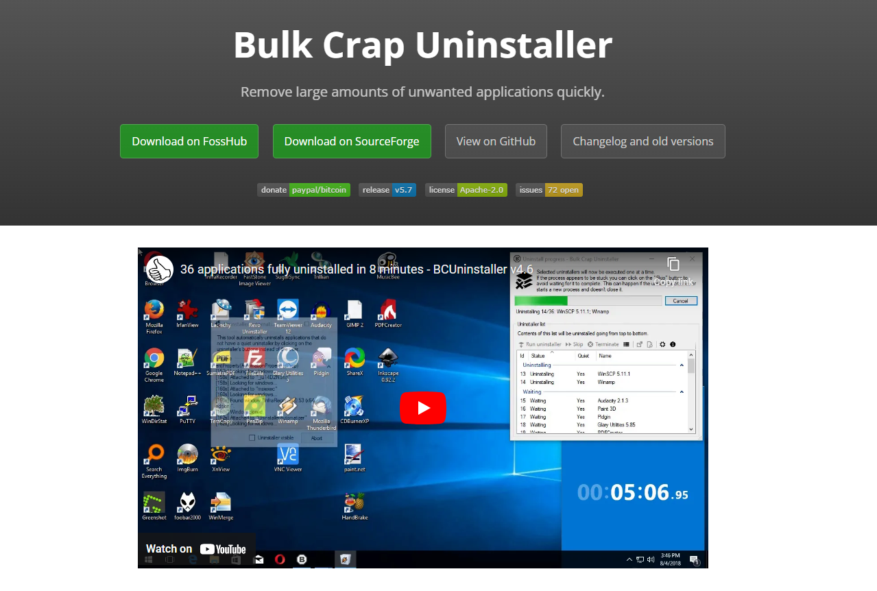 Bulk crap uninstaller landing page