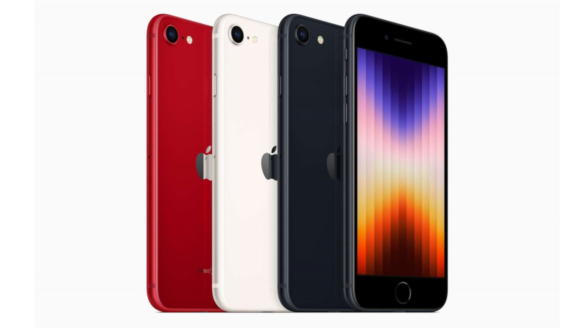 Apple iPhone SE 2022 in Midnight, Starlight, and Product Red