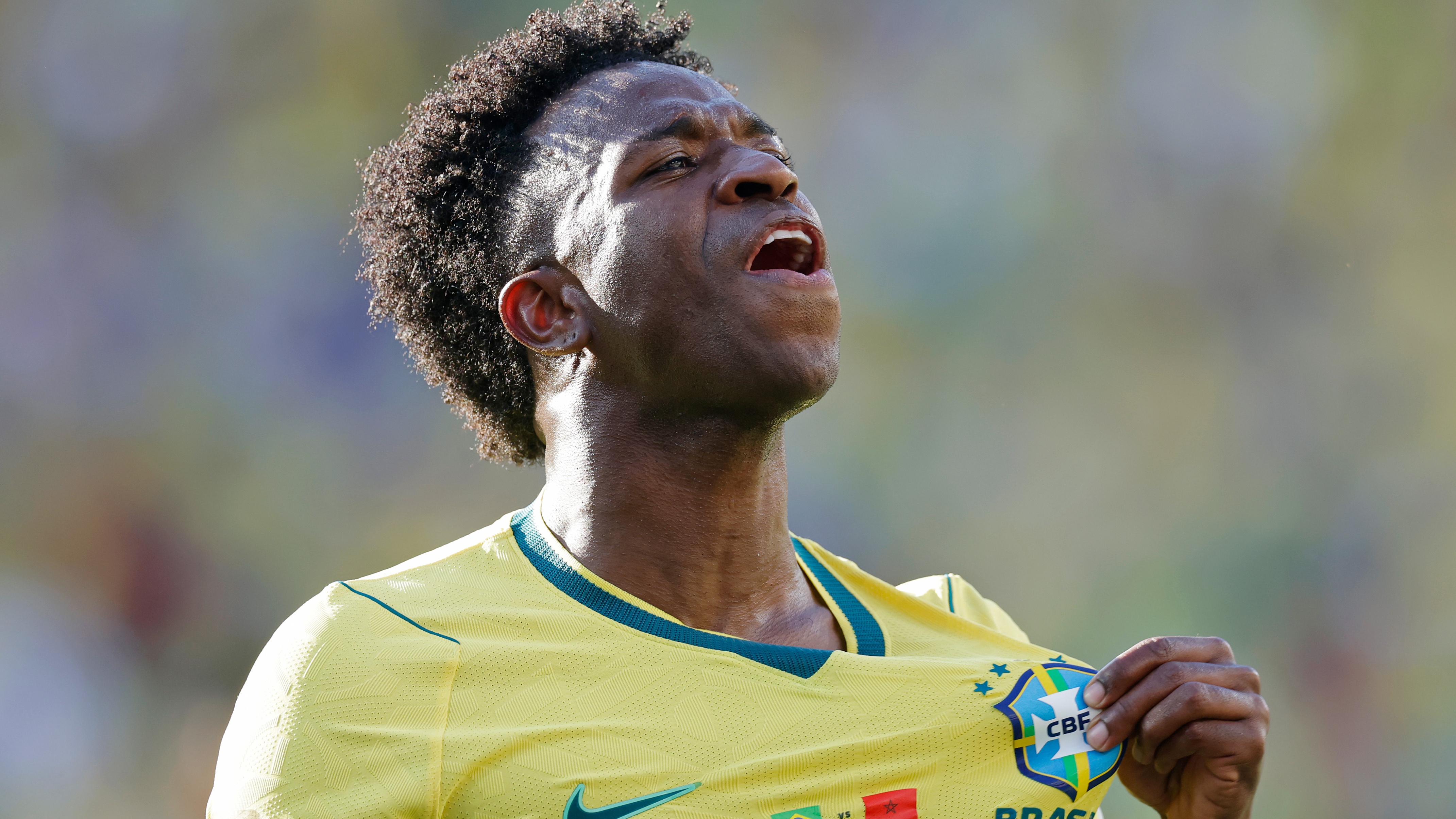 Vinicius Junior of Brazil celebrates 1-1 during the World Cup match between Brazil v Morocco at the New York/New Jersey Stadium on June 13, 2026 in New York/New Jersey United States
