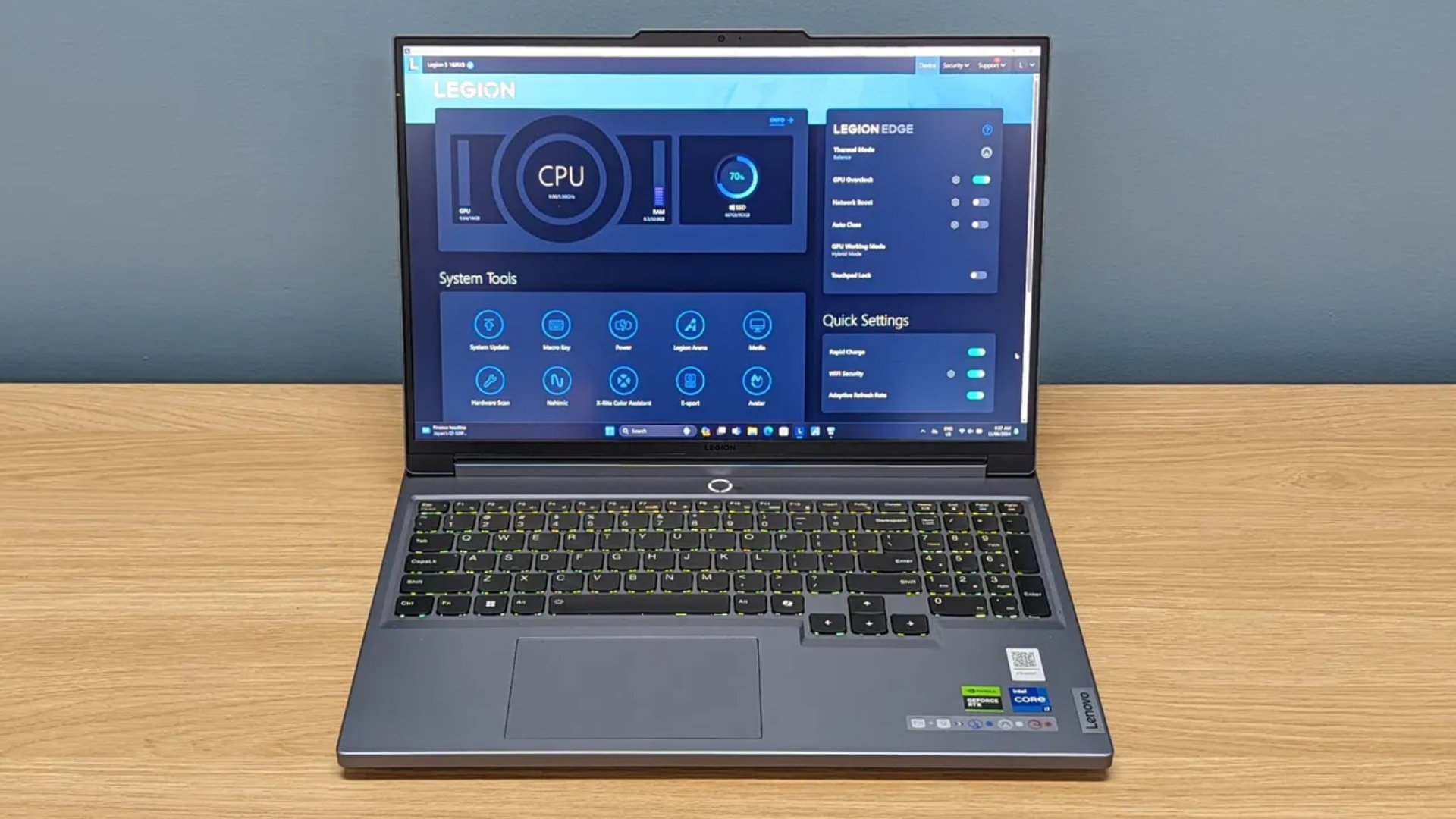 The  Lenovo Legion 5i on a desk during our testing