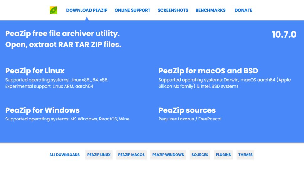 Website screenshot of PeaZip (November, 2025)