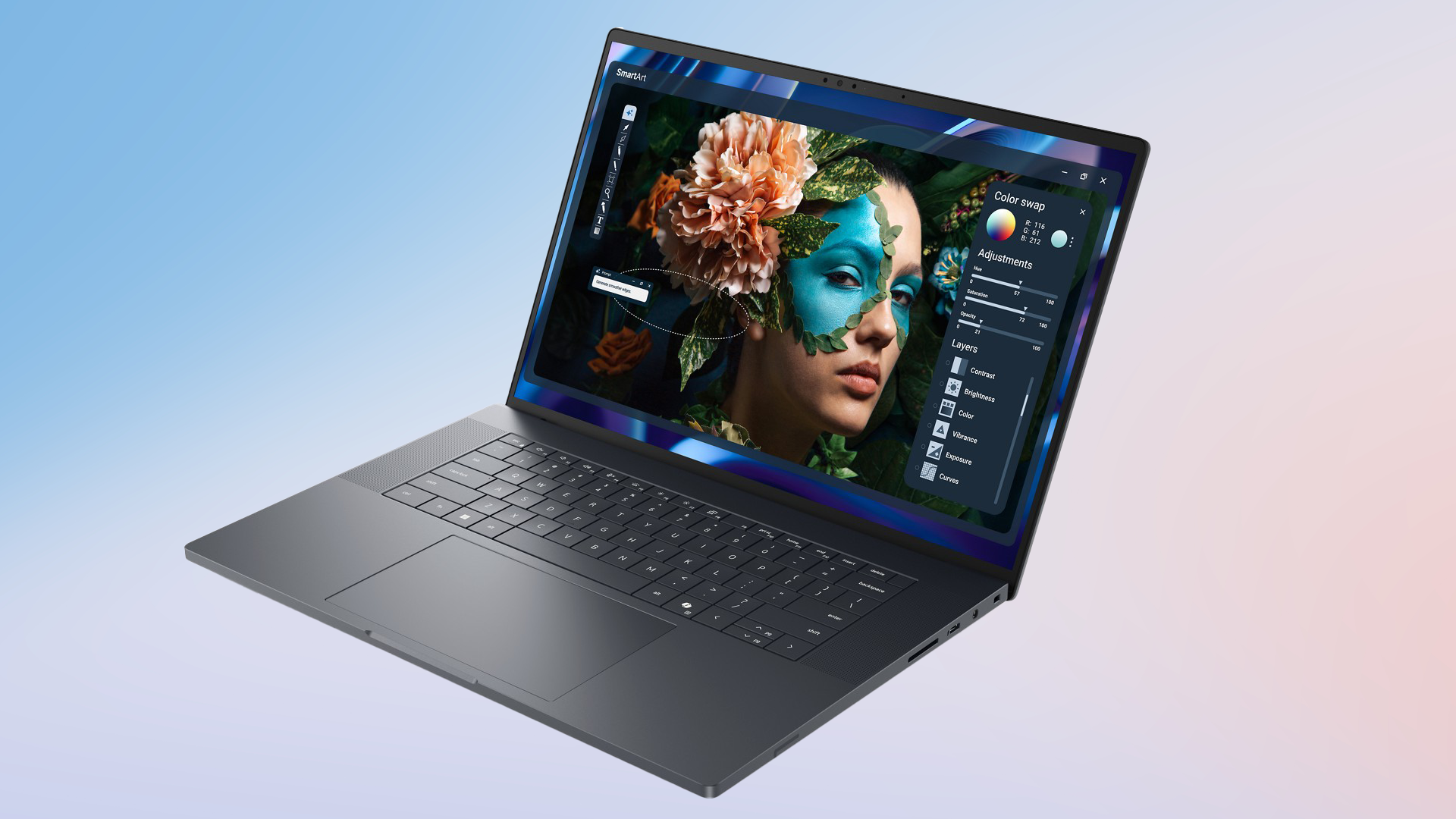 Dell Pro 5 laptop angled view from front showing keyboard and screen