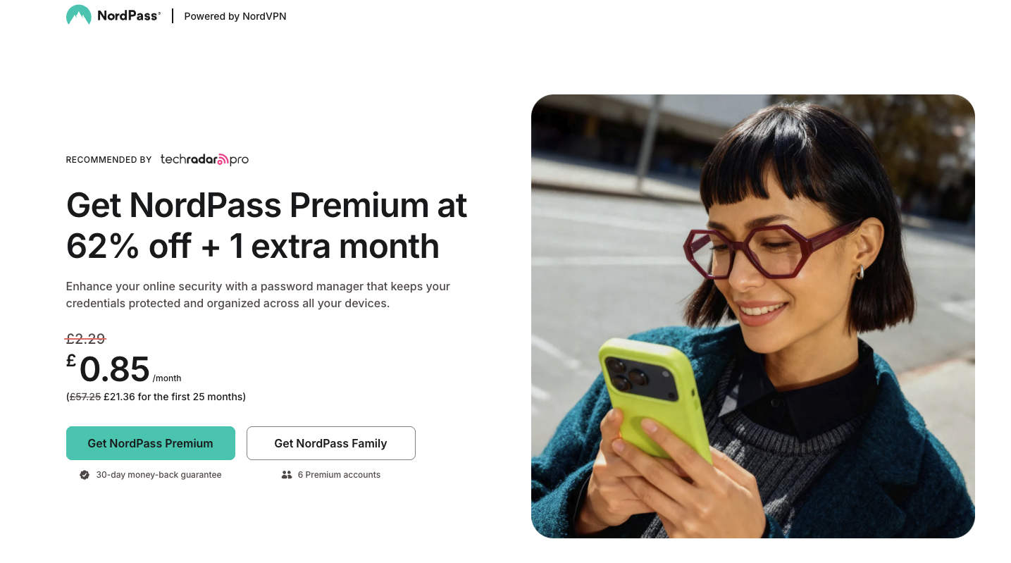An image of the NordPass landing page