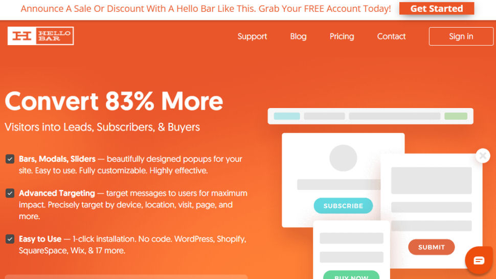 Hello Bar website screenshot
