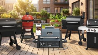 Selection of smart grills on some decking in a garden