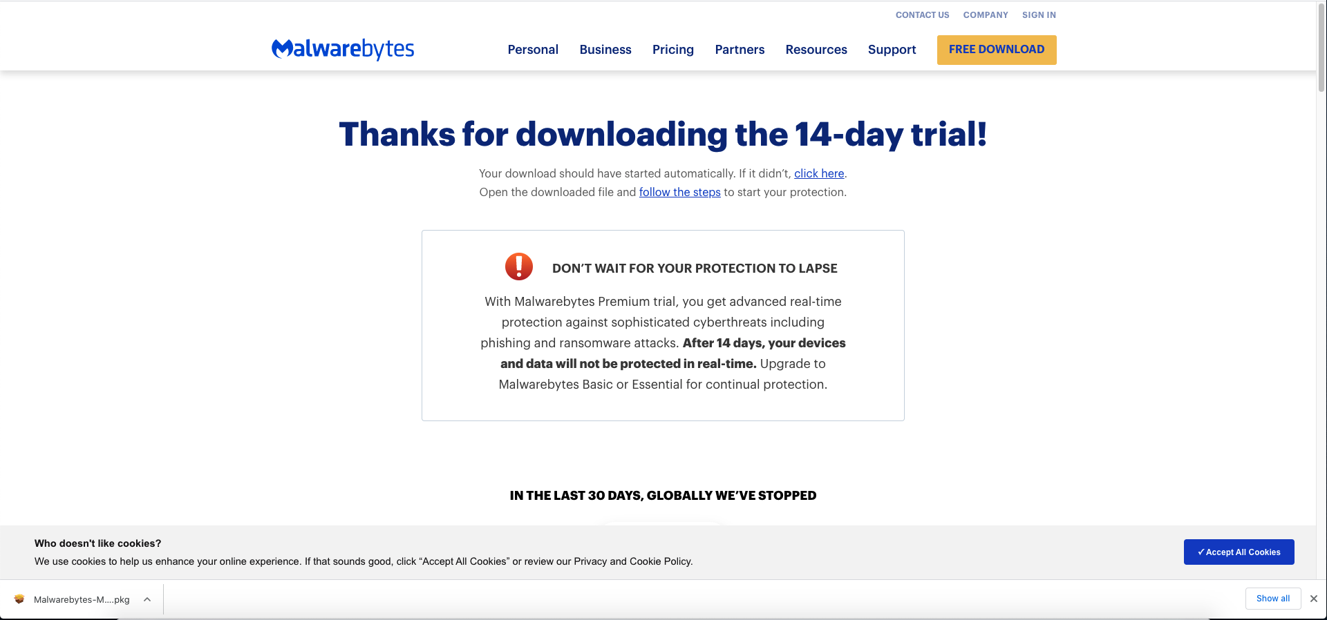 Malwarebytes being downloaded