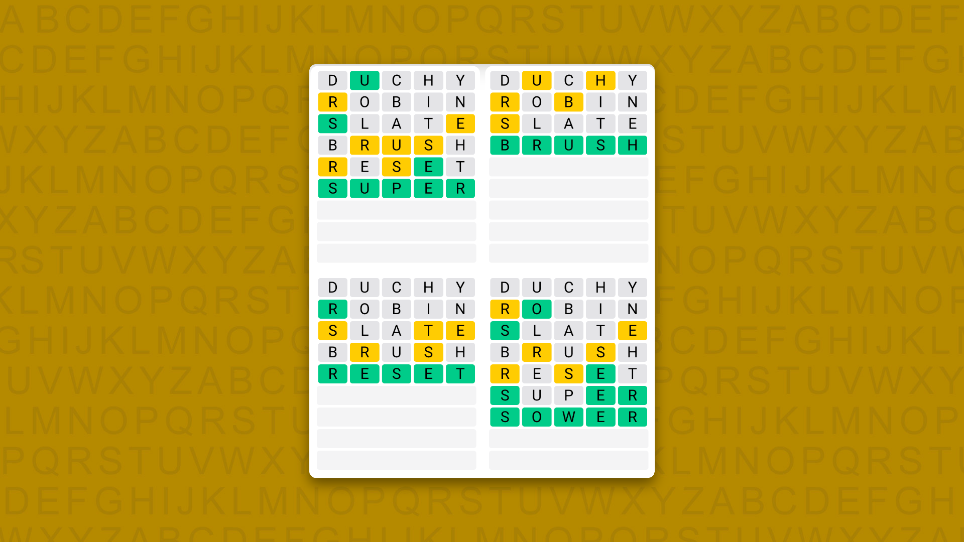 Quordle answers for game 1692 on a yellow background
