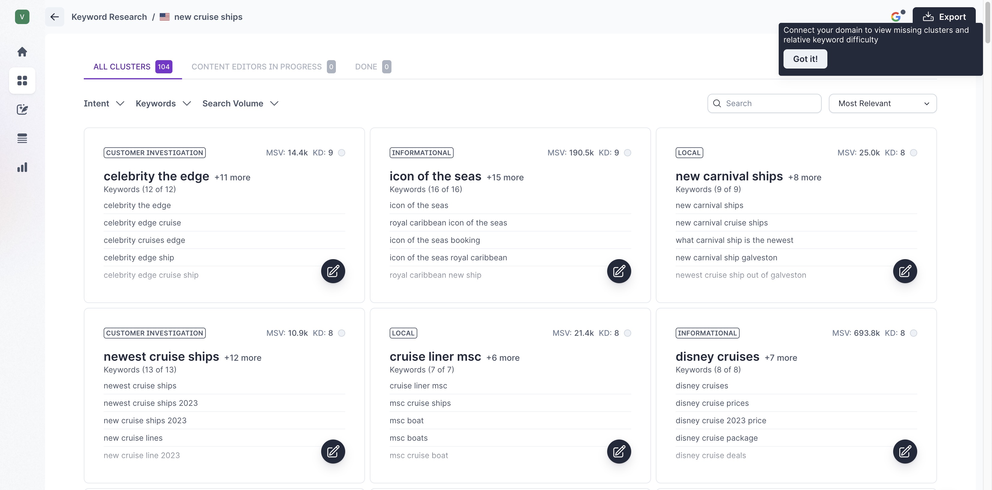 SurferSEO keyword research