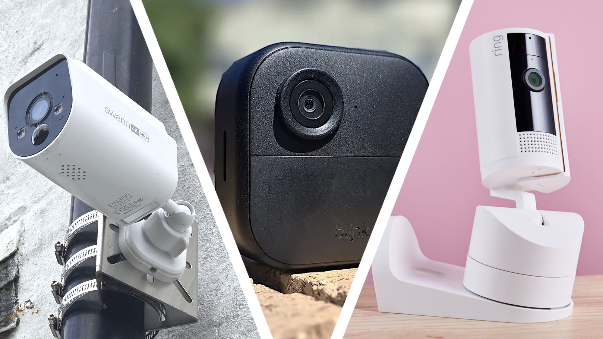 Split image of three home security cameras