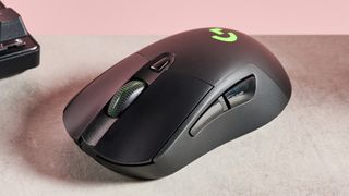 Three-quarter view of Logitech G703 Lightspeed on table