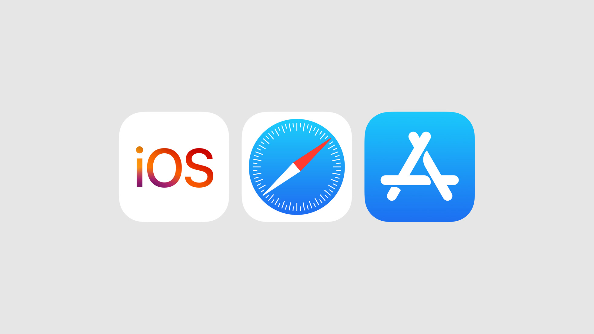 The iOS, Safari and App Store logos on a grey background