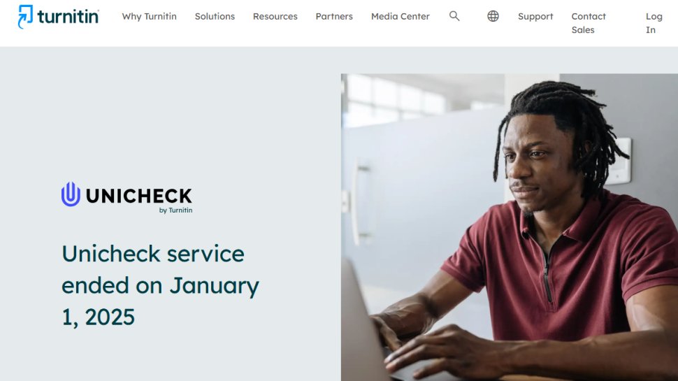 Website screenshot of Unicheck (November, 2025)