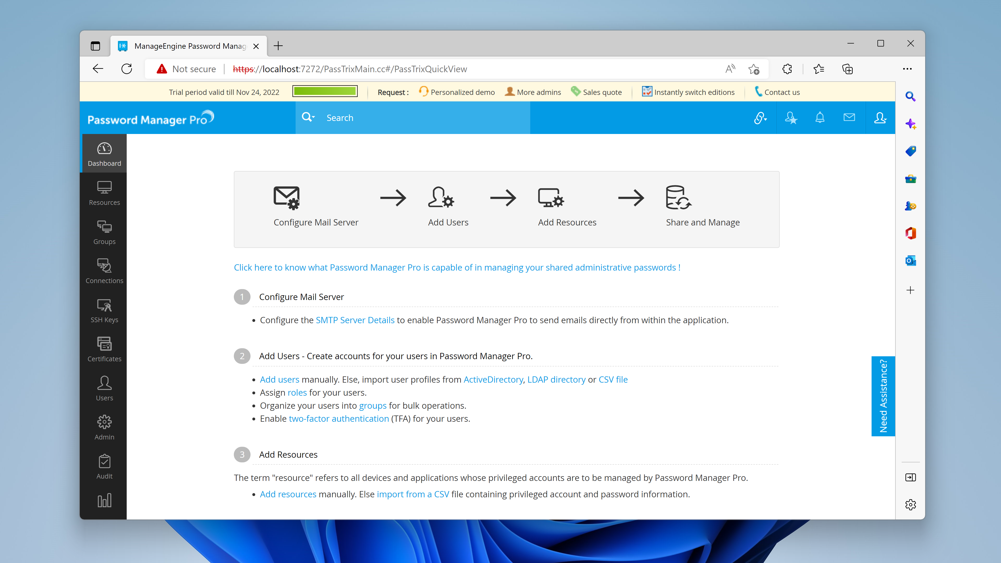 ManageEngine Password Manager Pro setting up
