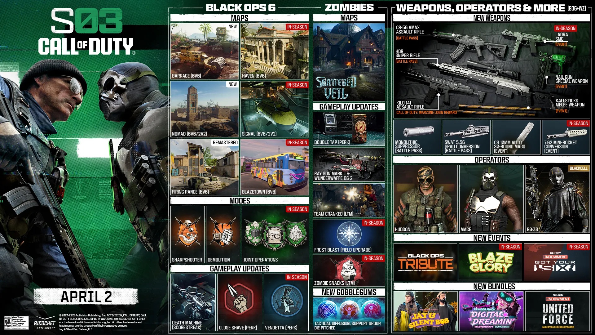 An infographic showing the content coming to Black Ops 6 season 3