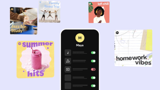 Spotify managed accounts screengrabs on blue background