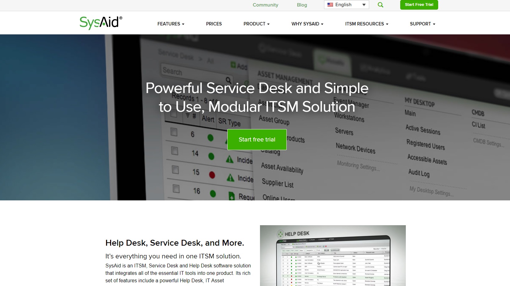 SysAid homepage