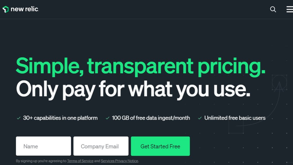 New Relic website screenshot