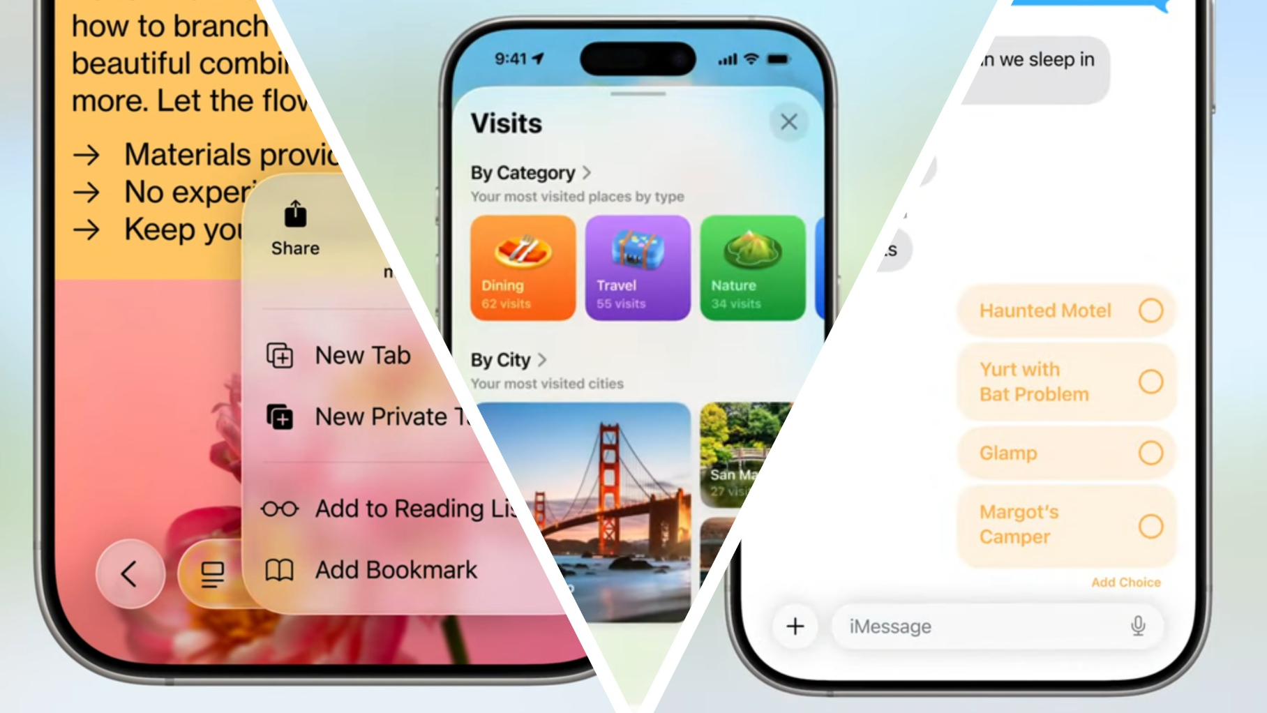 Collage of iOS 26 features