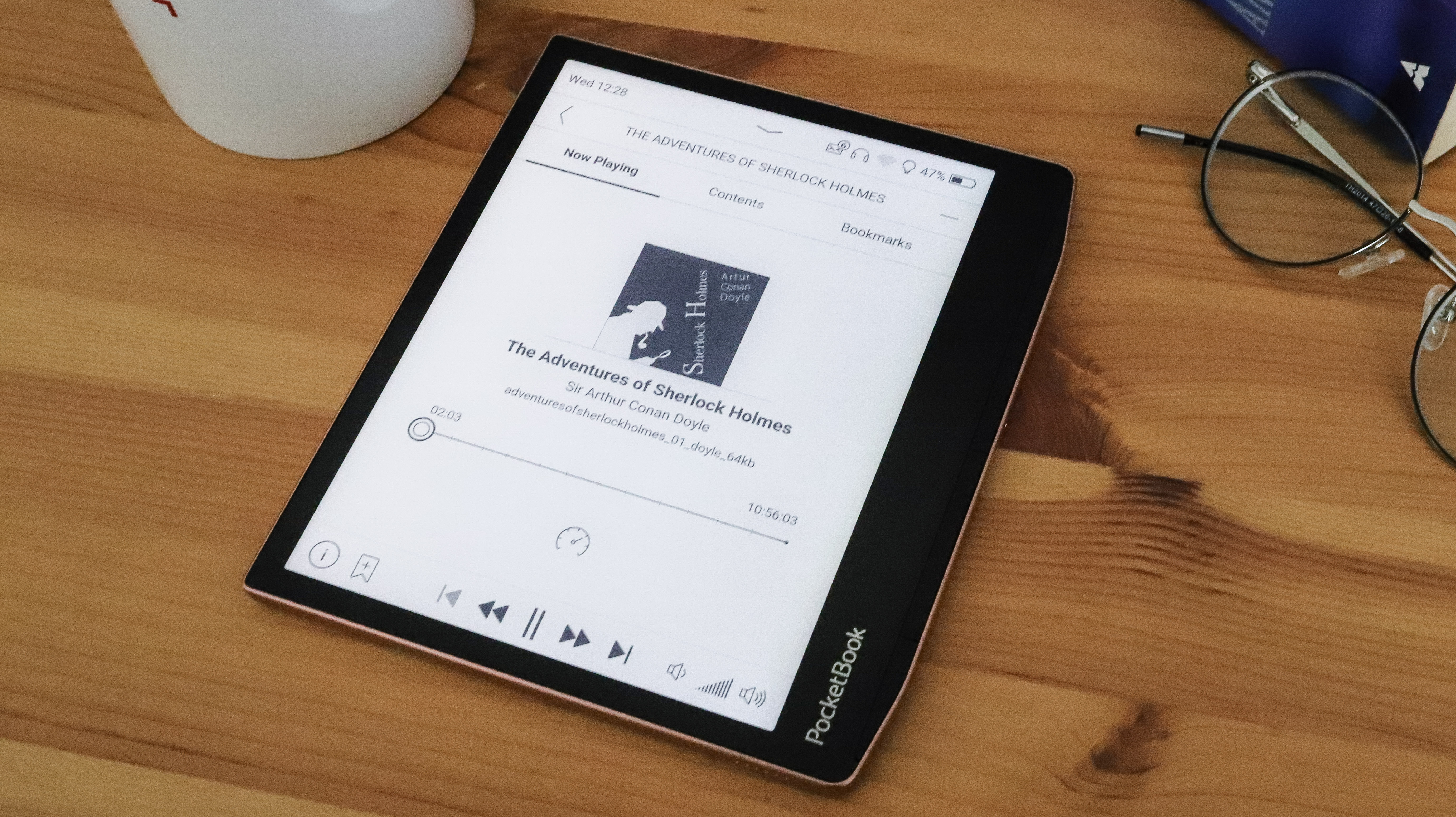 The PocketBook Era playing an audiobook