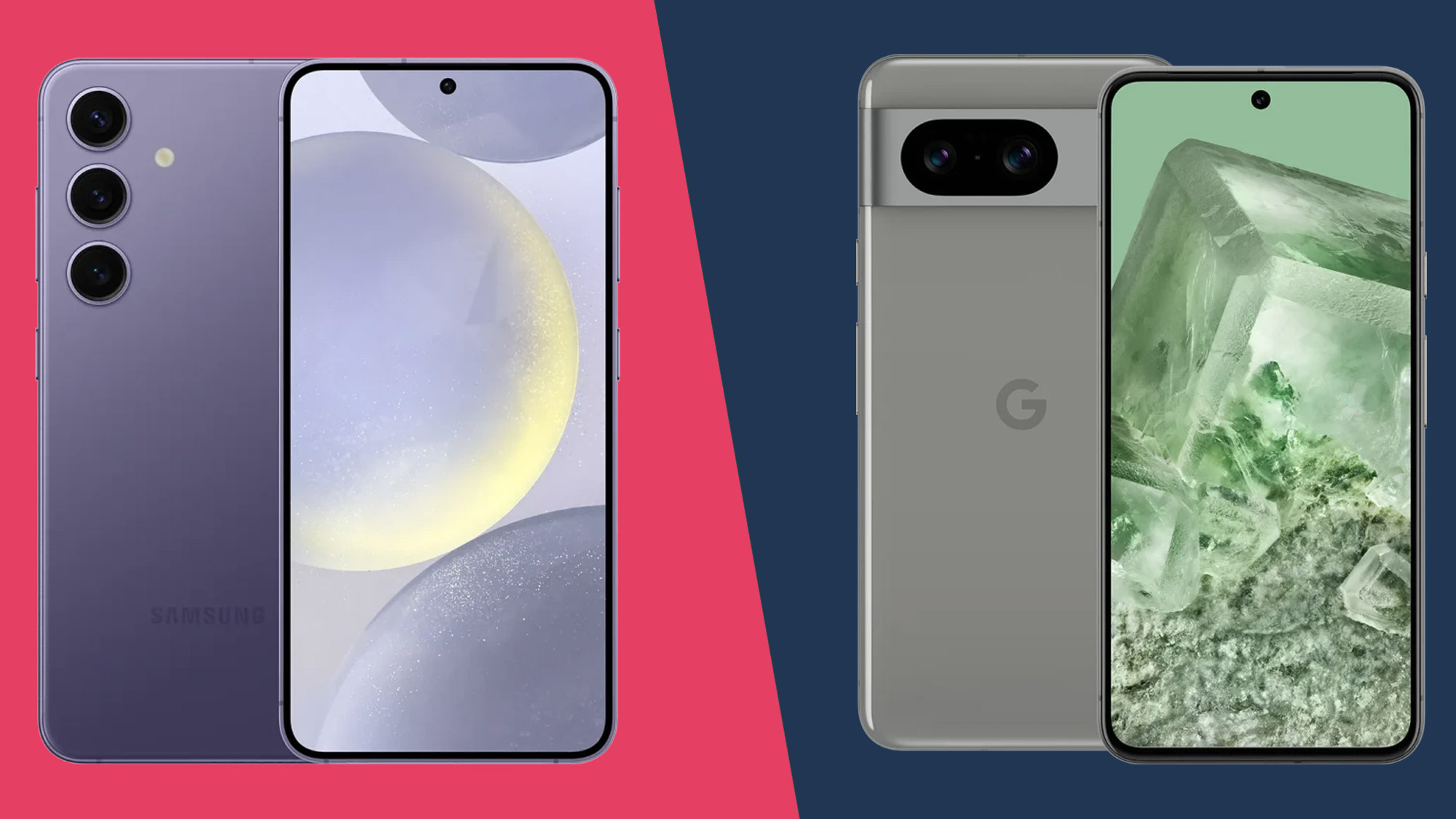A Samsung Galaxy S24 and a Google Pixel 8