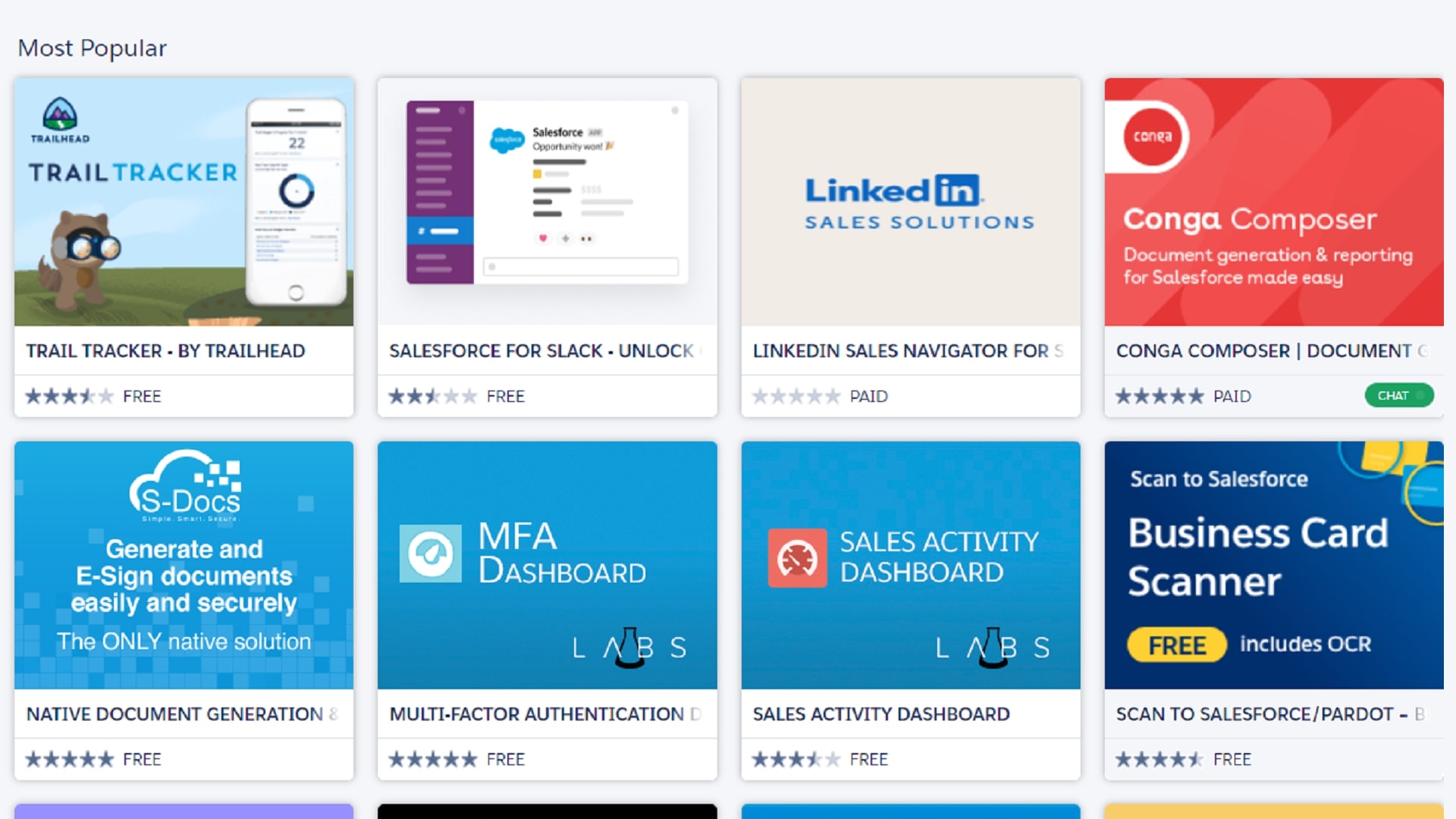 A selection of apps visible in the Salesforce AppExchange