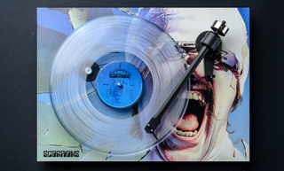 Pro-Ject's Scorpions themed turntable on black background