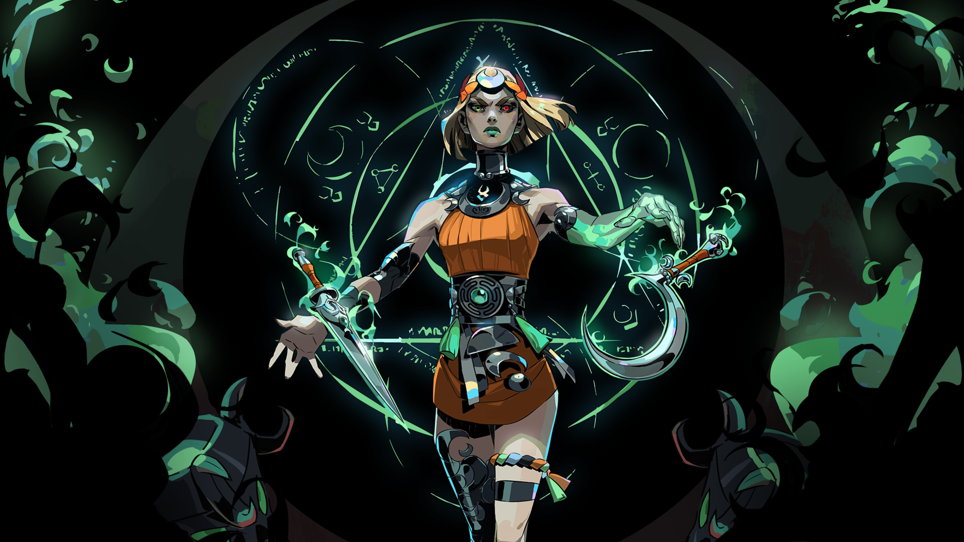 Hades 2 key art showing Melinow wielding green magic