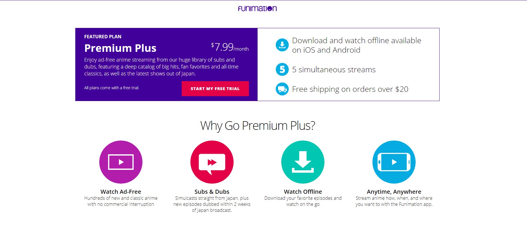 Funimation sign up US page