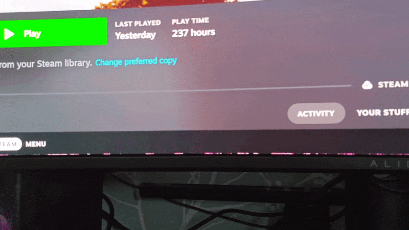 GIF of Steam Big Picture mode on the AW3426DW