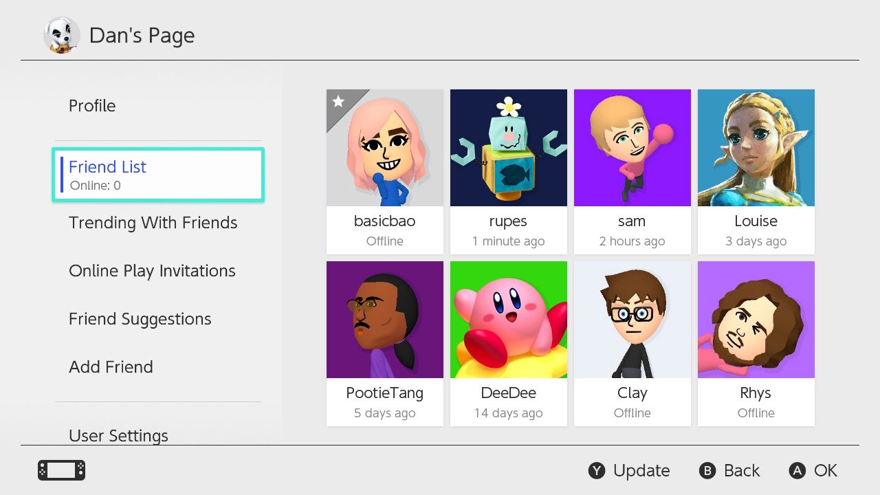 Nintendo Switch friend list