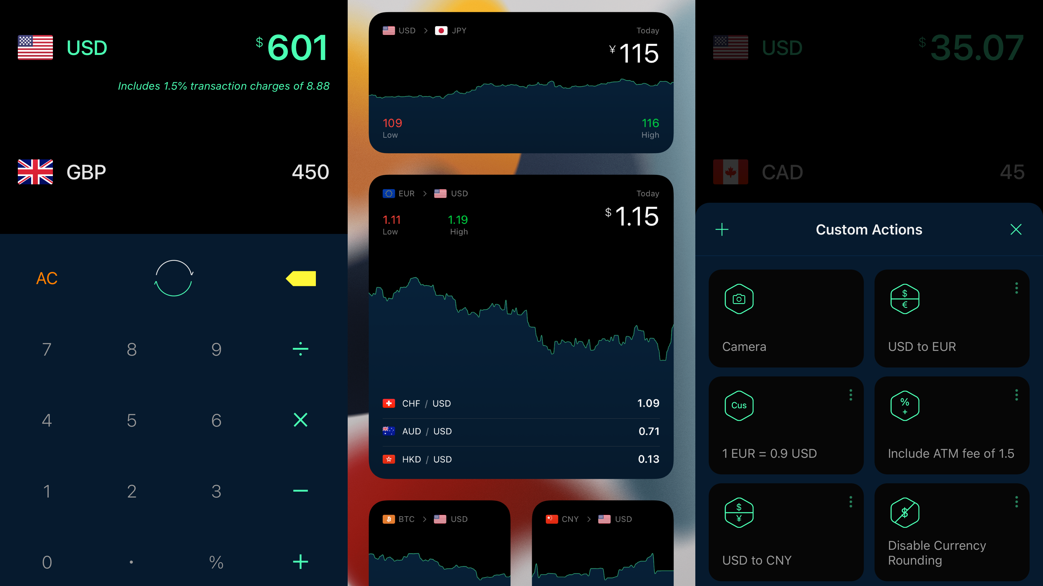 Screenshots showing Currenzy on iPhone