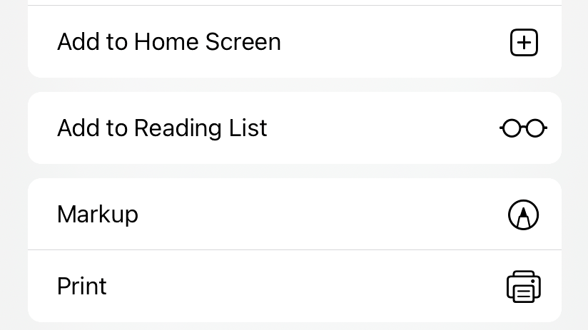 A menu showing an 'Add to Home Screen;'