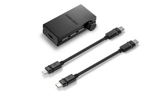 Astell & Kern HB1 DAC with two cables on white background